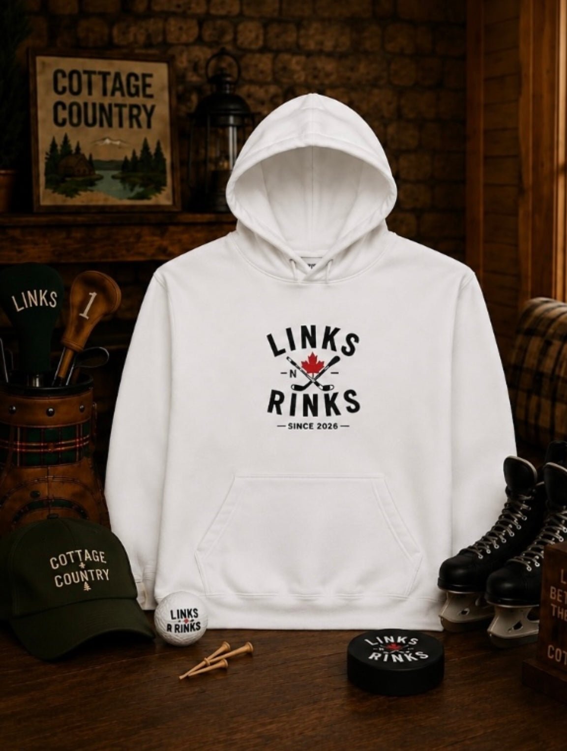 The Cabin Hoodie - White | Links n Rinks | Golf & Hockey Apparel